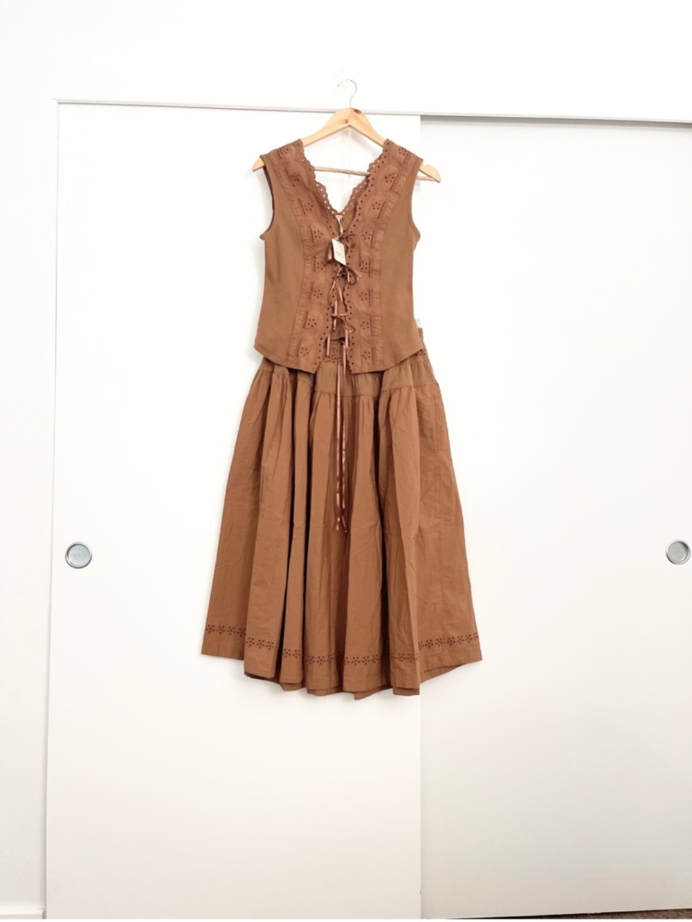 NWT Free People Gesibelle Set Embroidered Eyelet Tank Top Maxi Skirt Size Small